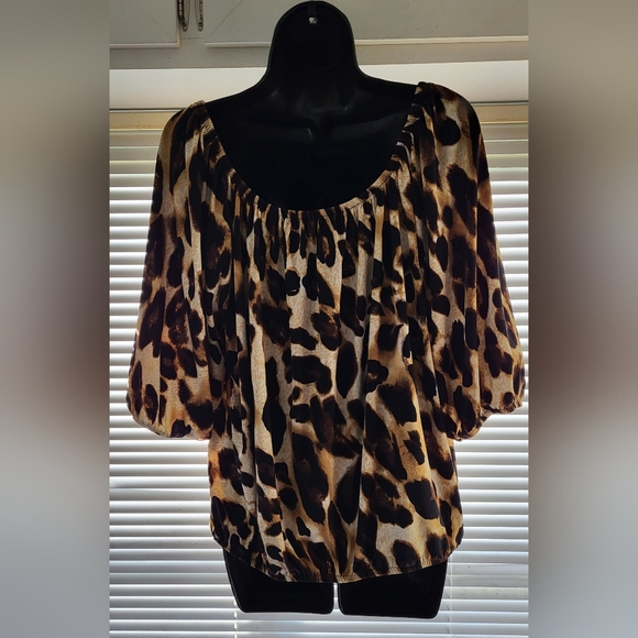 Grace Elements leopard print blouse size L - Picture 2 of 3